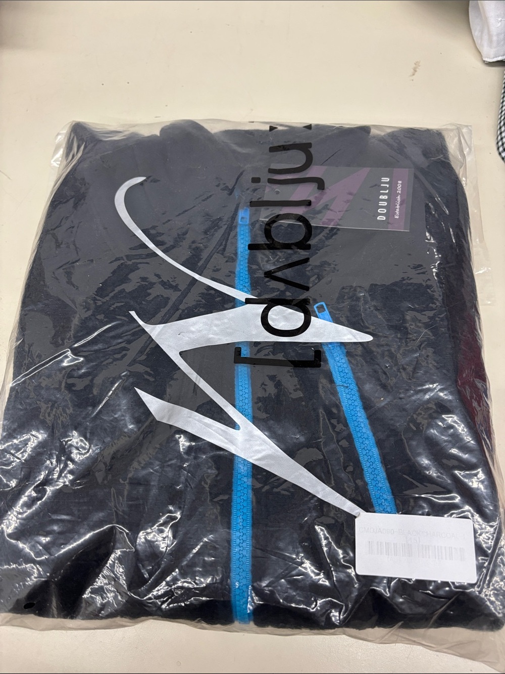 NWT Doublju Black Zip-Up Hoodie with Blue Zippers